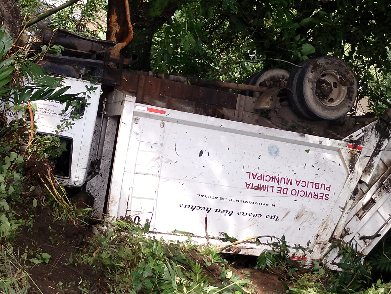 Camión recolector de basura de Atoyac cae a barranco en la carretera Fortín-Ixtaczoquitlán