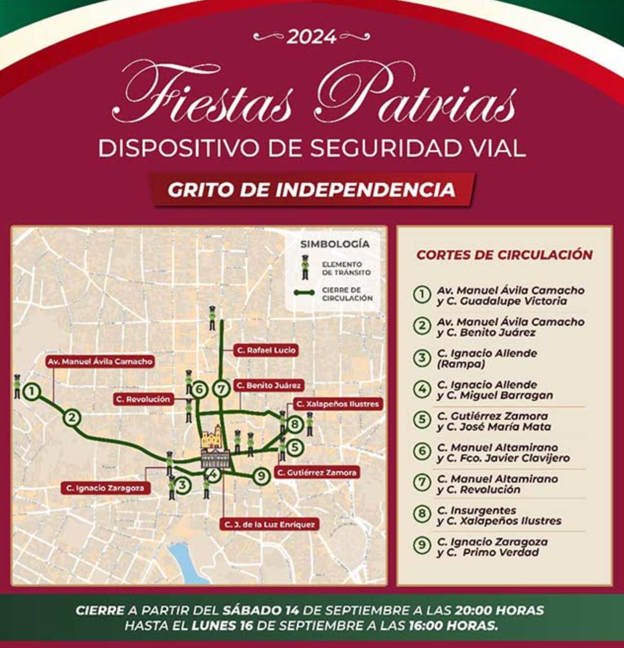 Cierran centro histórico de Xalapa por grito de independencia