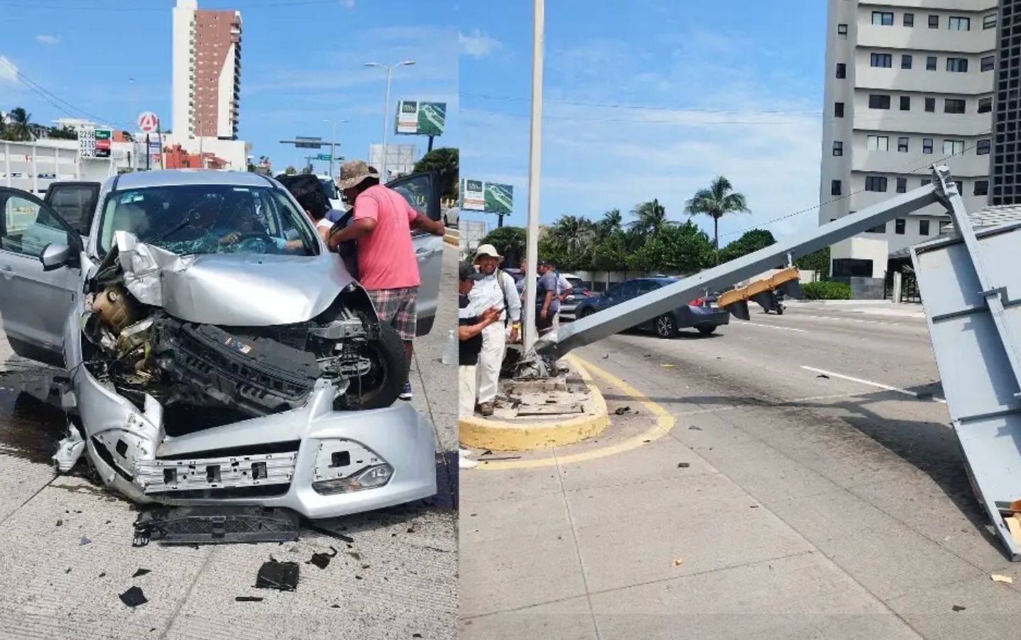 Aparatoso accidente: Camioneta se estrella con semáforo en Boca del Río