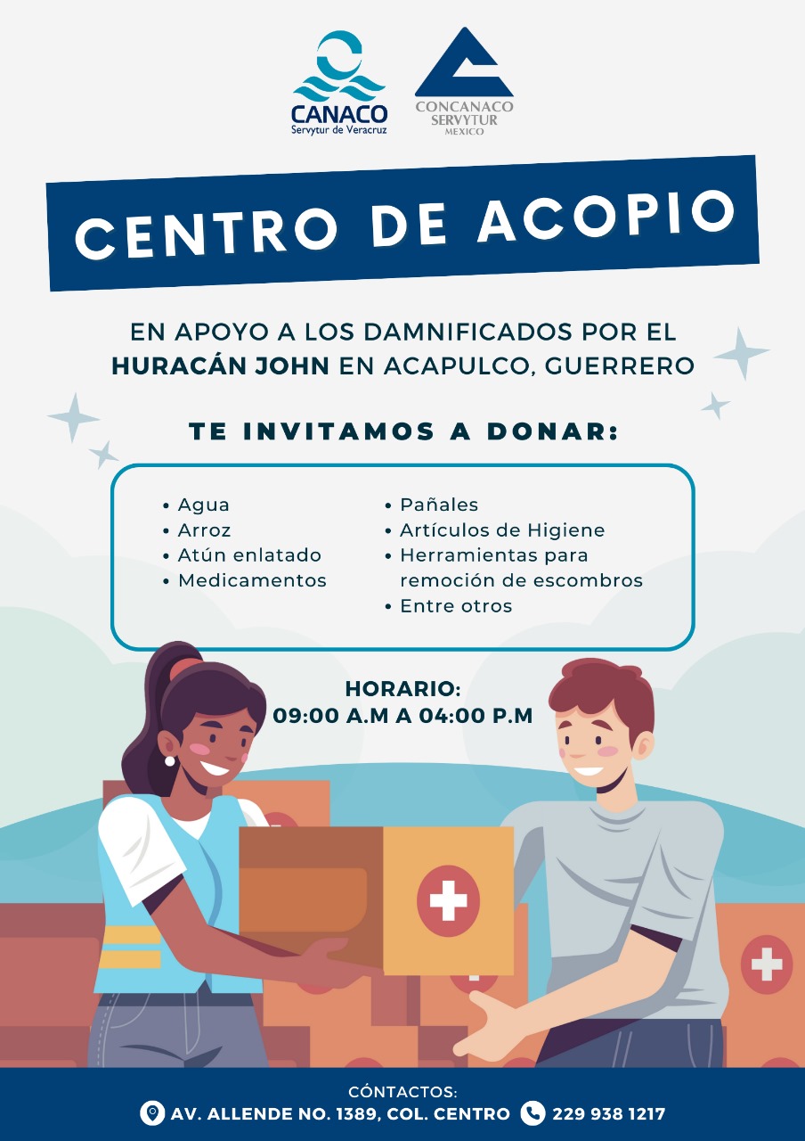Canaco Veracruz habilita centro de acopio para damnificados de Acapulco