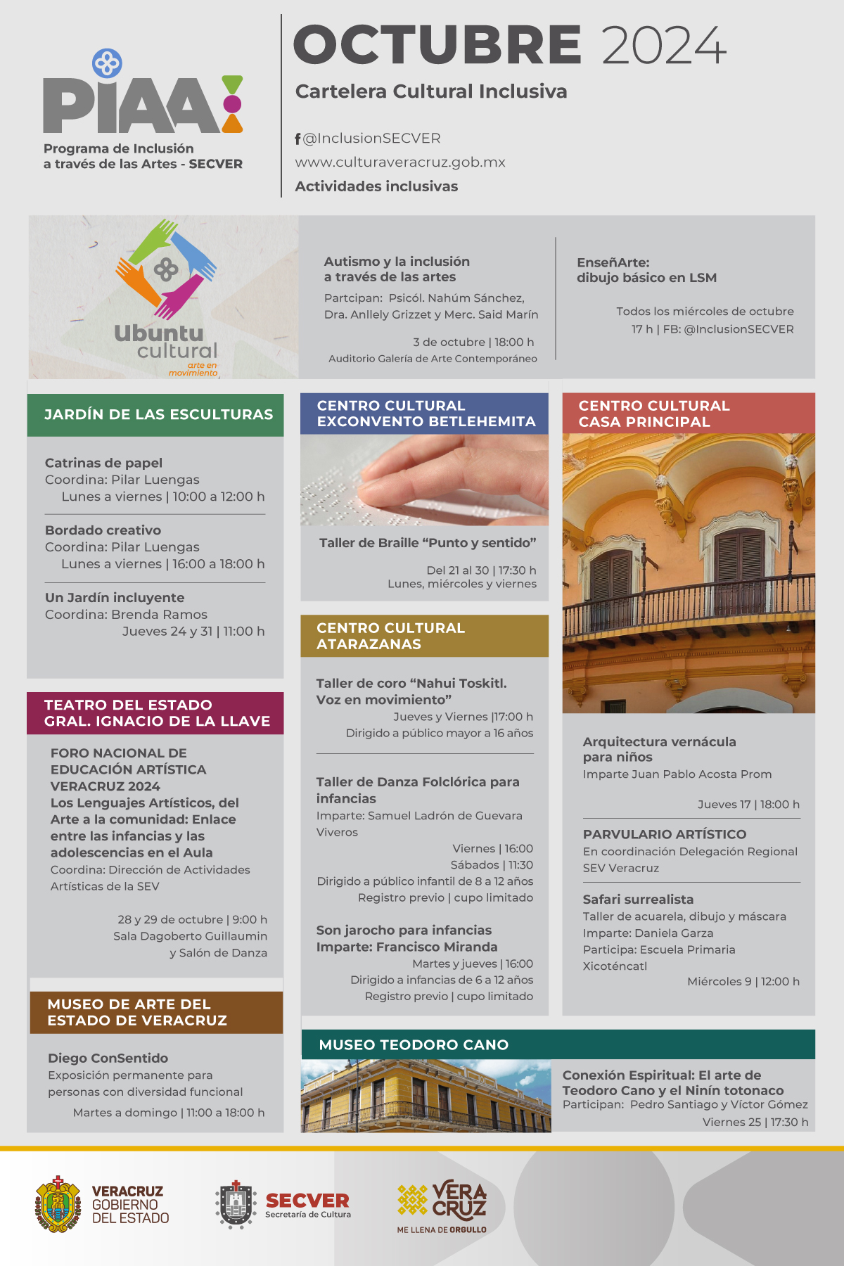 Invita SECVER a participar de su cartelera de actividades con enfoque inclusivo durante octubre