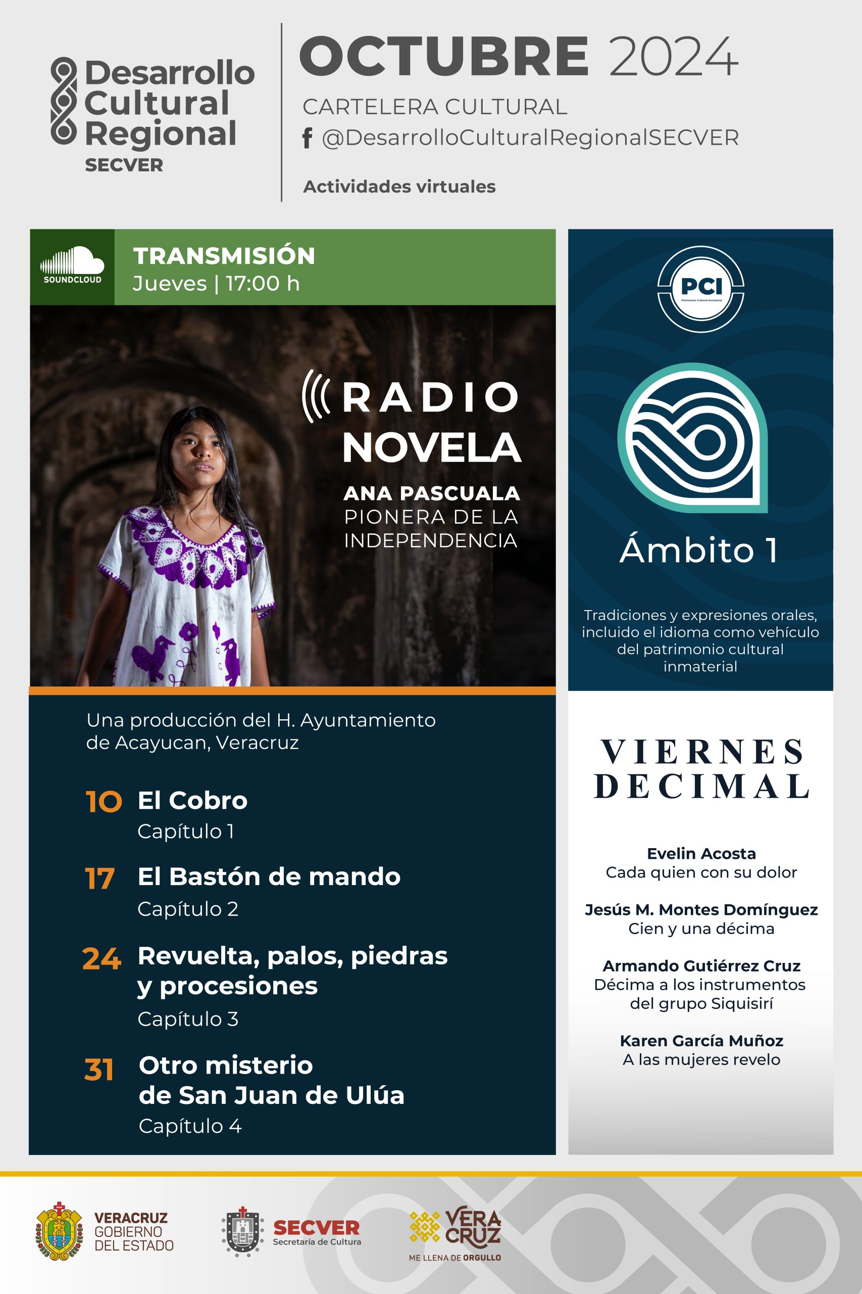 Cartelera virtual de Desarrollo Cultural Regional para el mes de octubre