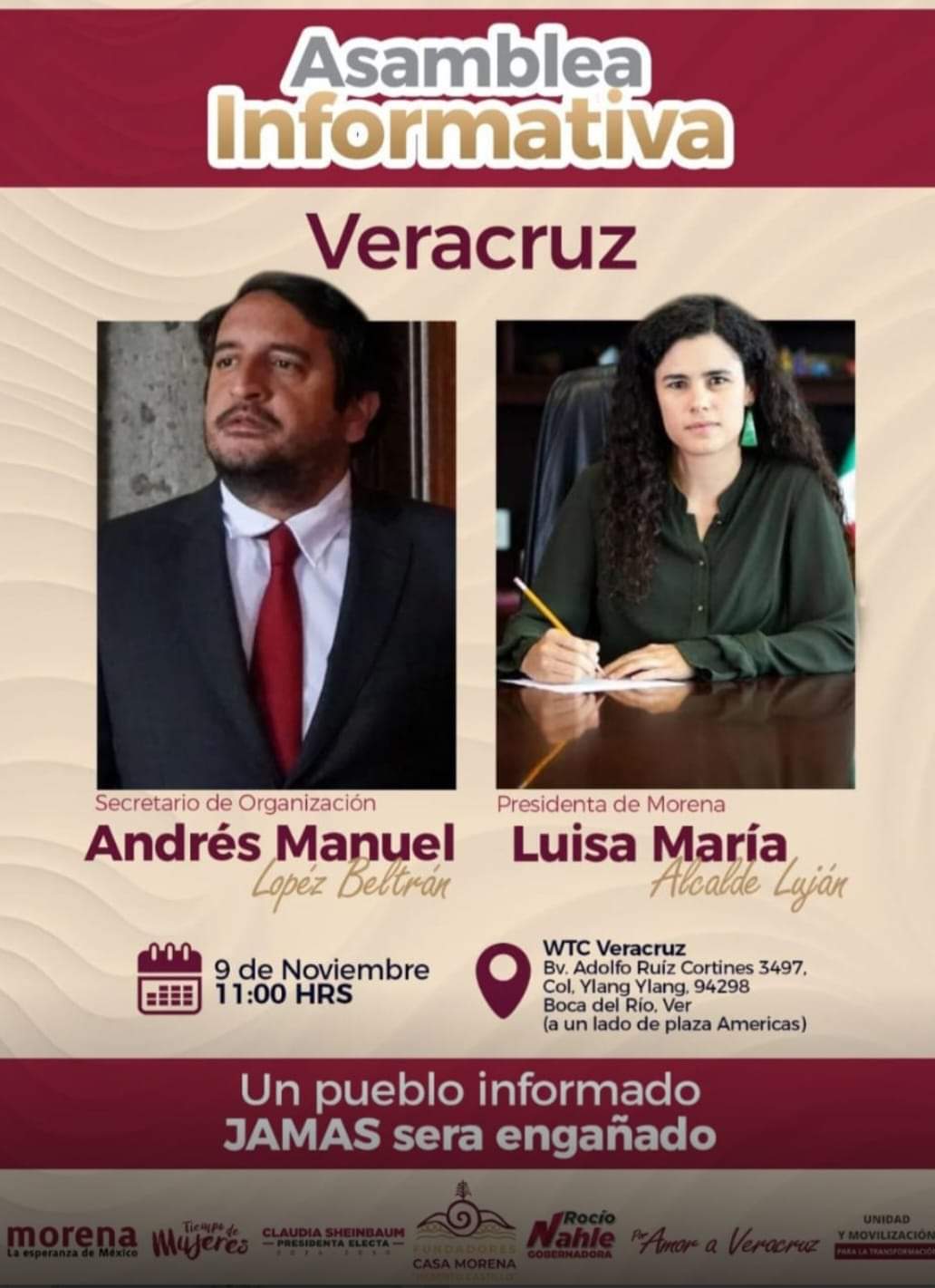 Hijo de AMLO y Luisa María Alcalde , dirigentes de Morena estarán en Veracruz