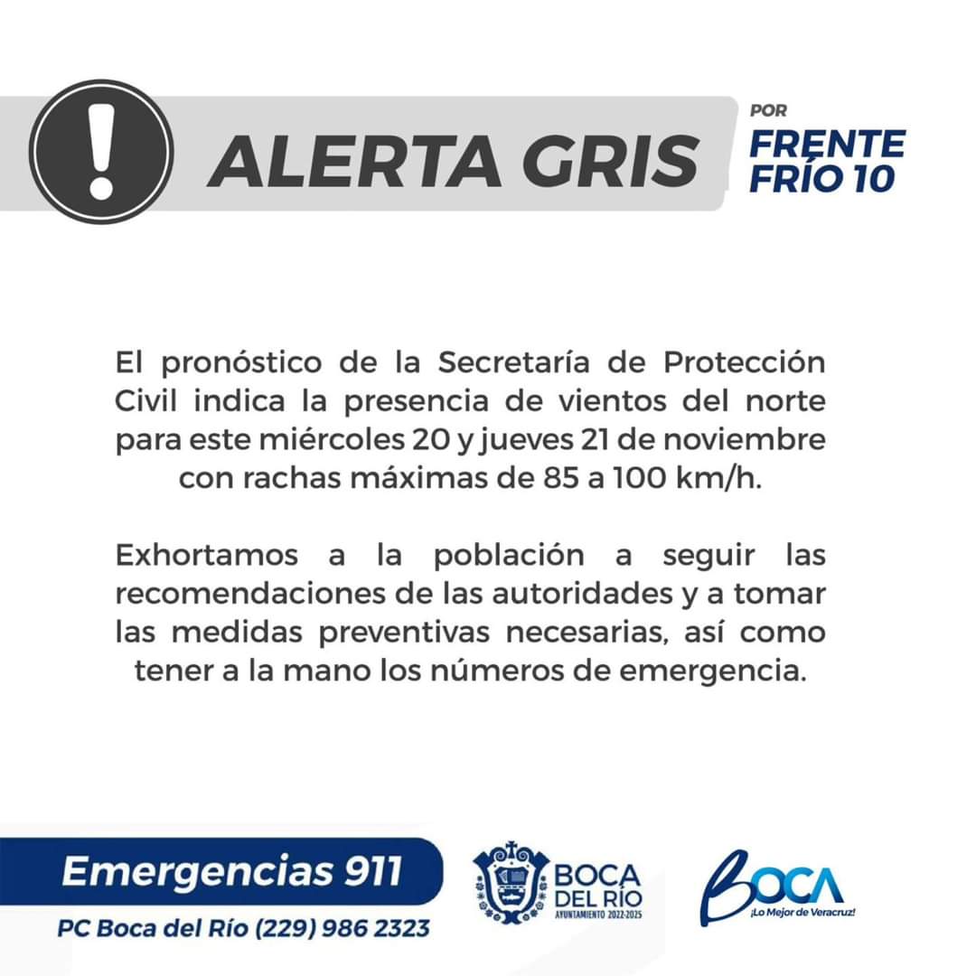 Boca del Río pide tomar medidas preventivas por rachas de viento del Norte de hasta 100 km/h