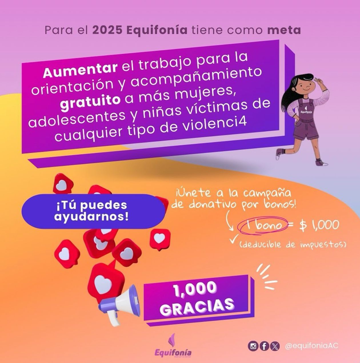 Equifonía lanza la campaña 1,000 Gracias para ampliar su cobertura de atención gratuita a mujeres y niñas