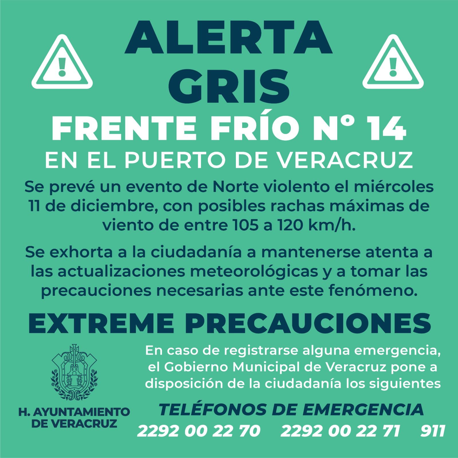 Alerta Gris por Frente Frío número 14 en el Puerto de Veracruz
