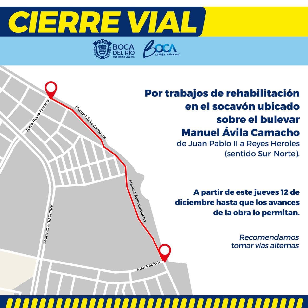 Inician rehabilitación de socavón en bulevar de Boca del Río