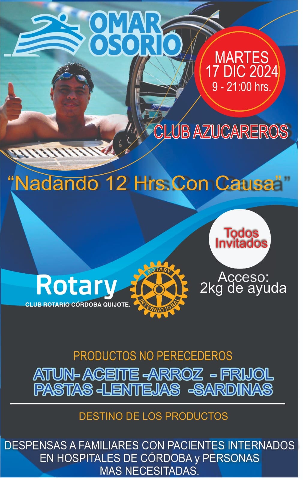 Omar Osorio nadará 12 horas seguidas para invitar a la población a donar víveres