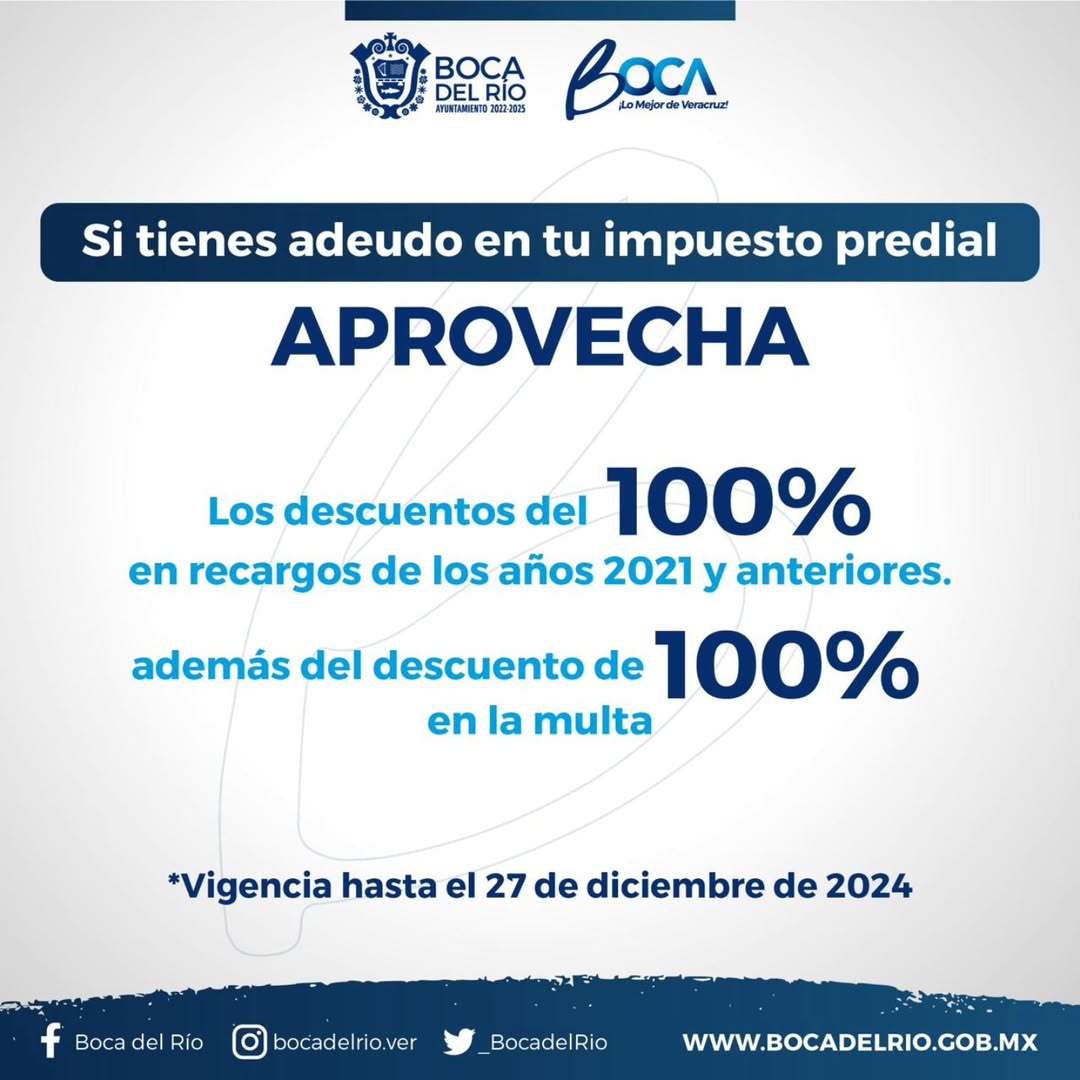 Aprovecha los descuentos en recargos y multas en Boca del Río