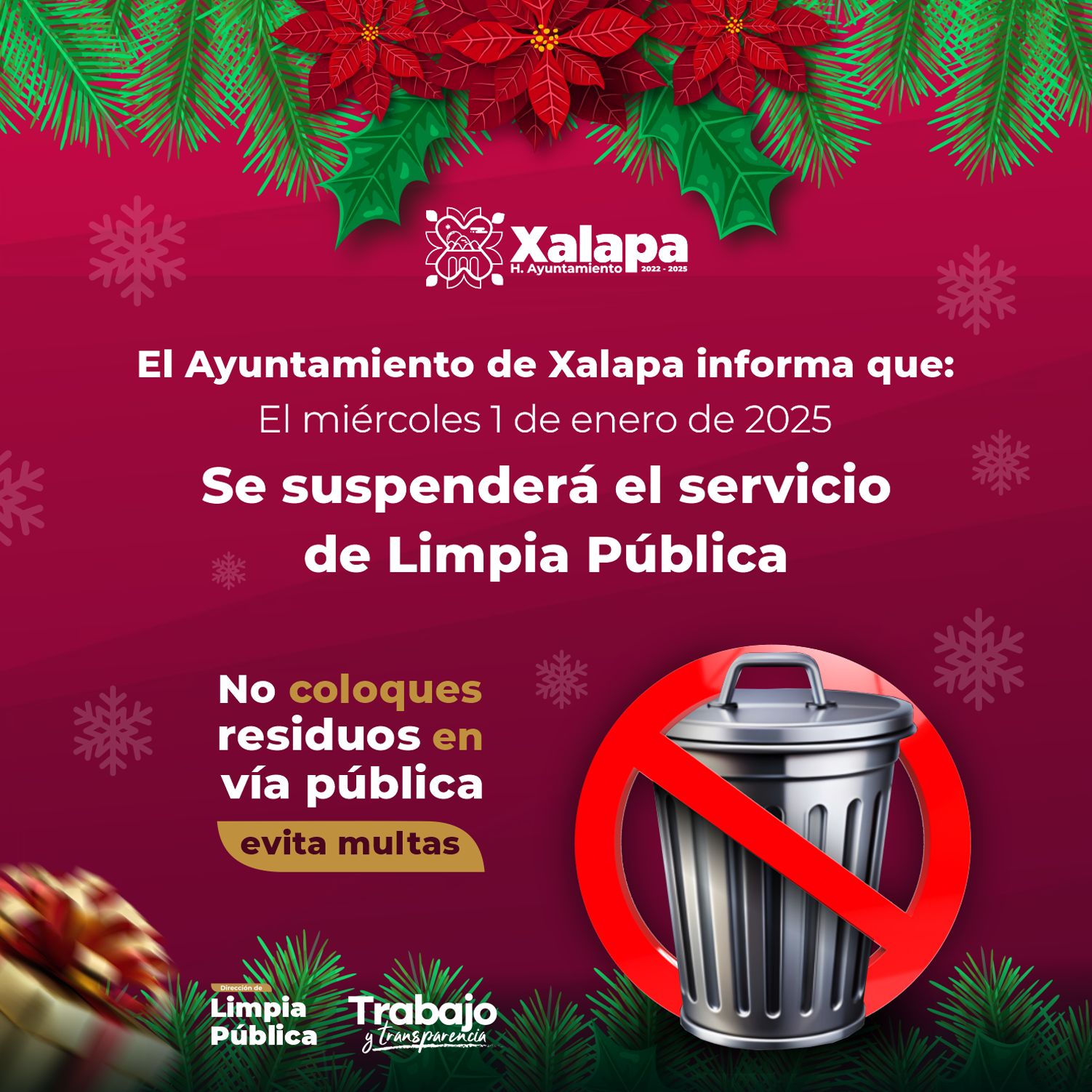Se suspende servicio de limpia pública el próximo miércoles