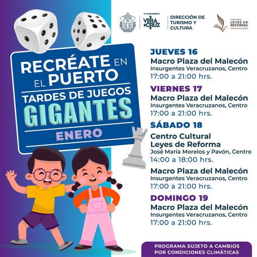 Ayuntamiento de Veracruz invita a las Tardes de Juegos Gigantes