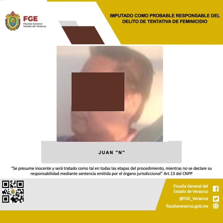 Fiscalía de Veracruz imputa a Juan N por tentativa de feminicidio