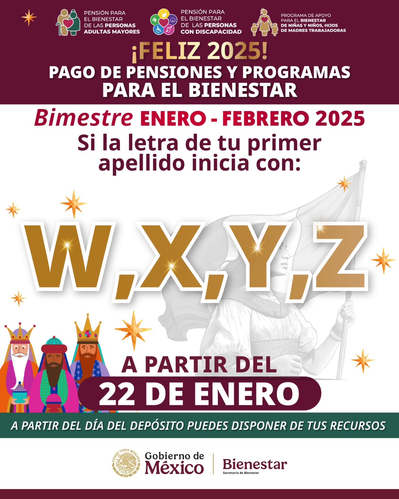 A los apellidos que inician con las letras W, X, Y, Z, les toca cobrar hoy su Pensión Bienestar