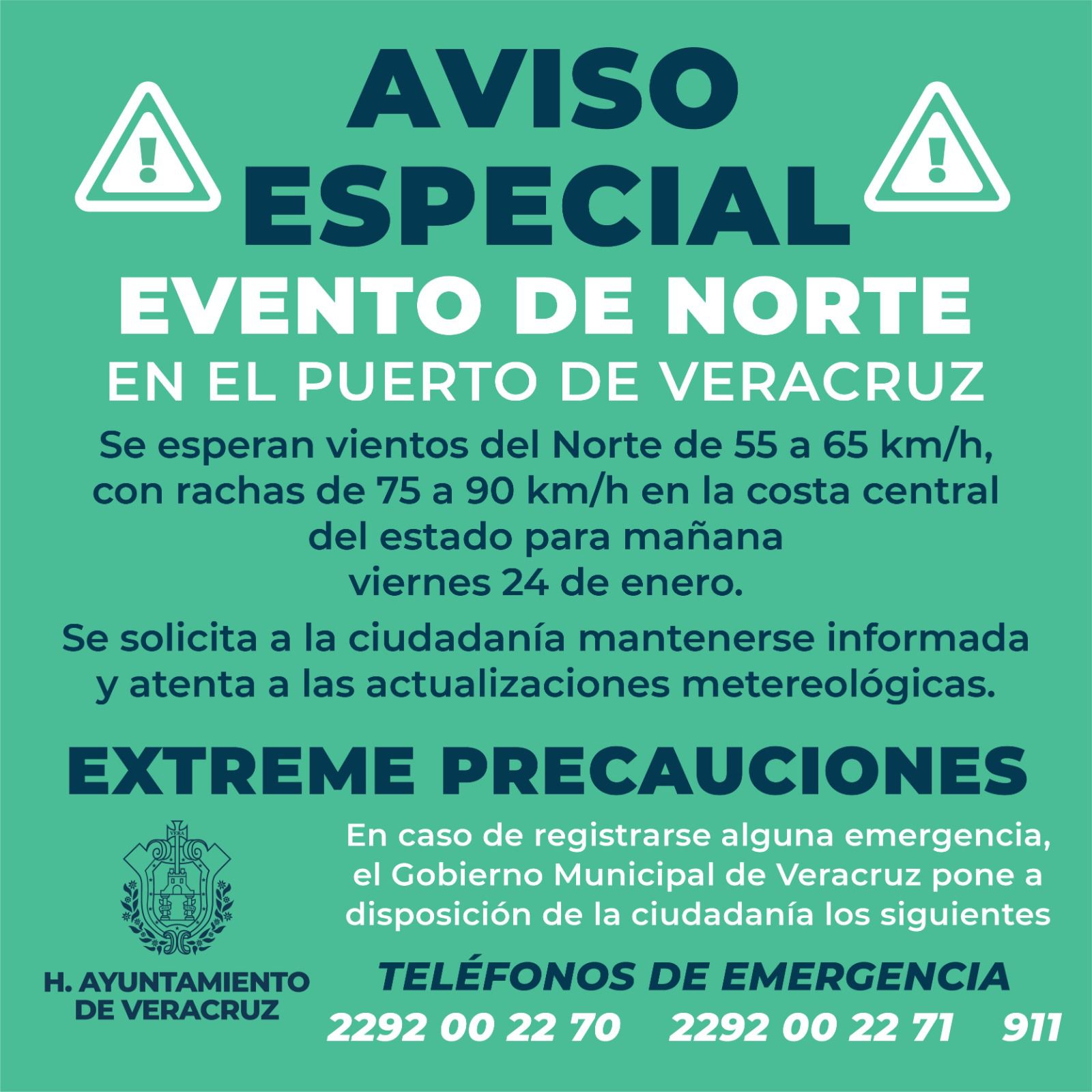 Aviso Especial por evento de Norte en el Puerto de Veracruz