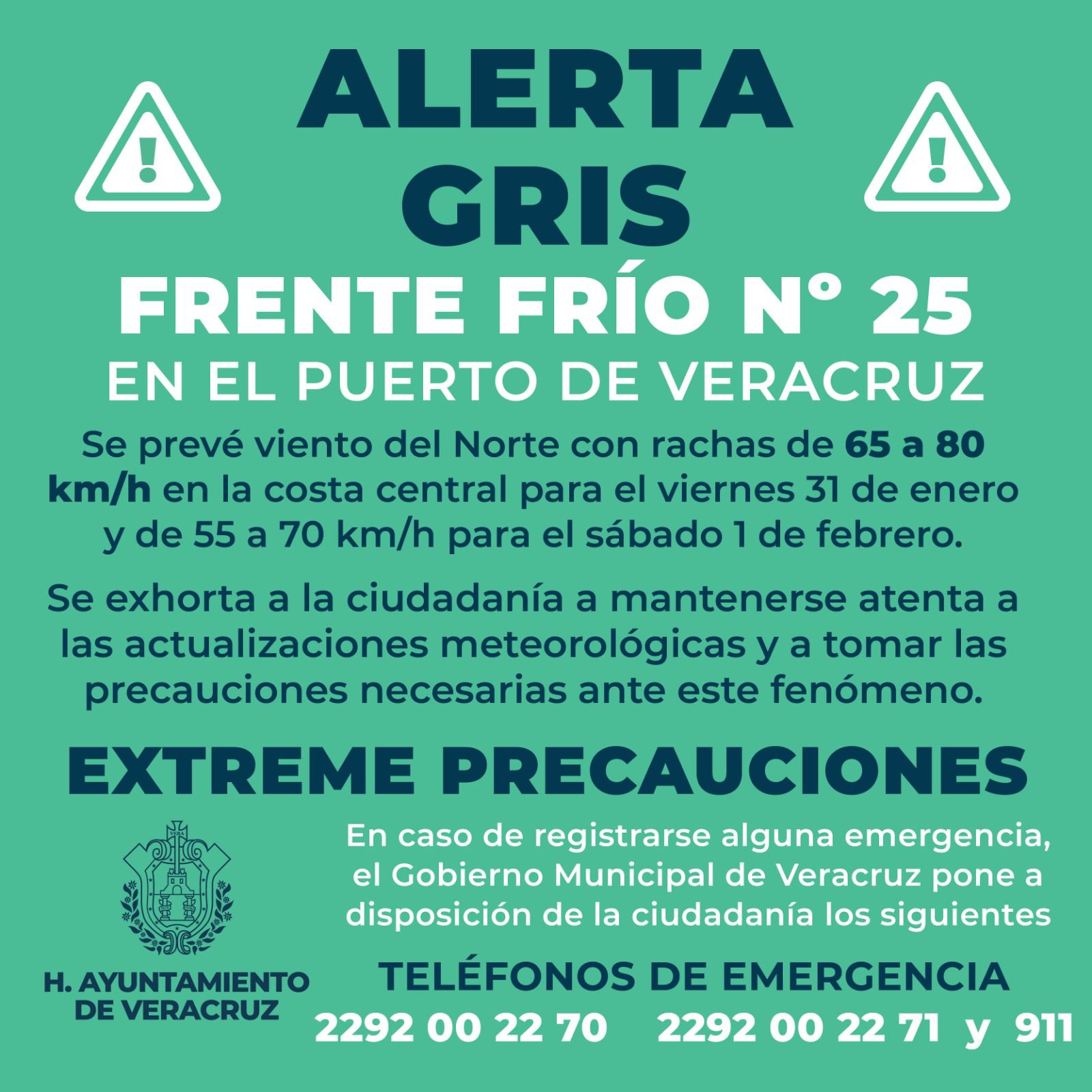 Aviso especial por el Frente Frío número 25 en el Puerto de Veracruz