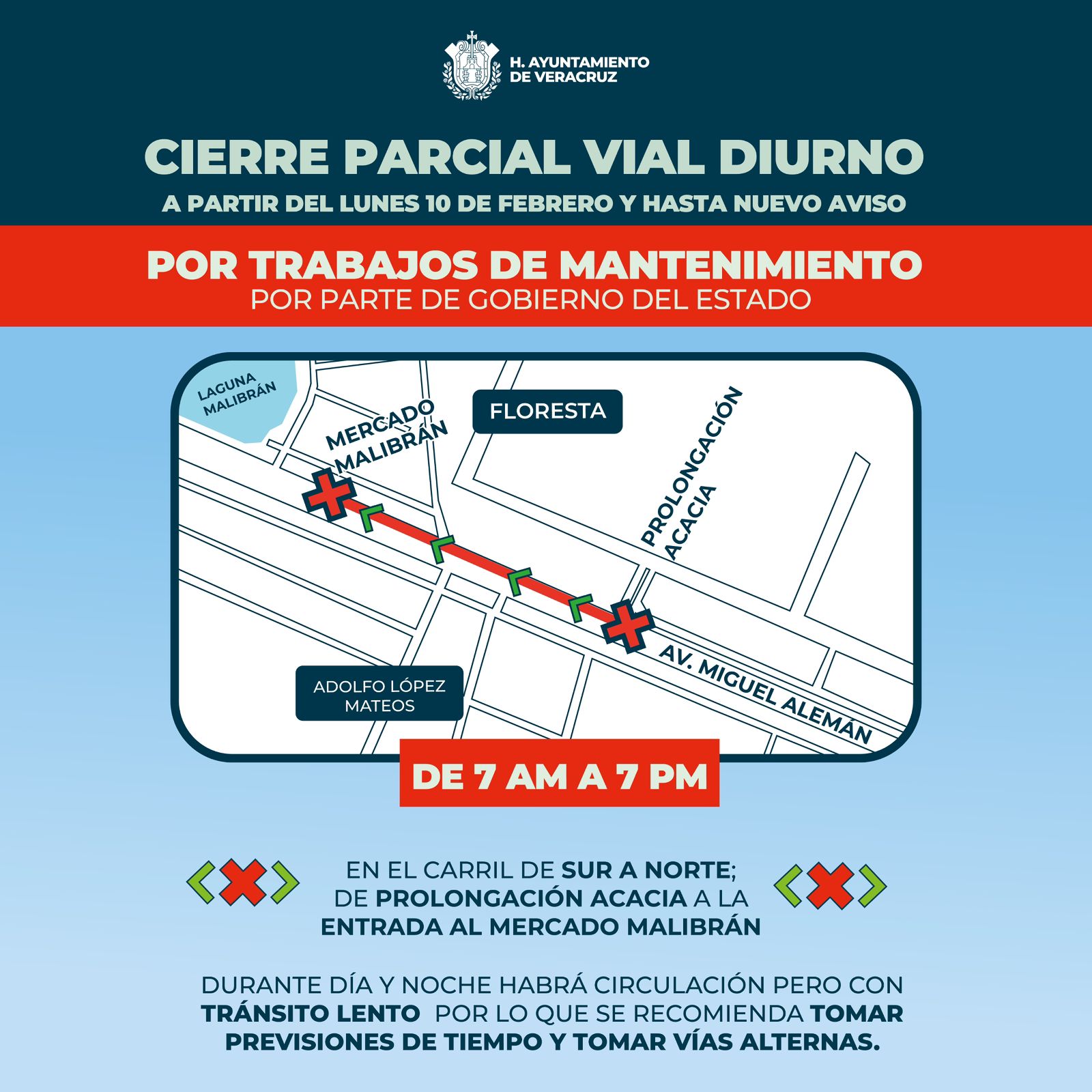Cierre vial parcial nocturno en el Distribuidor Cabeza Olmeca, carril sur norte, por obras de mantenimiento de Gobierno del Estado