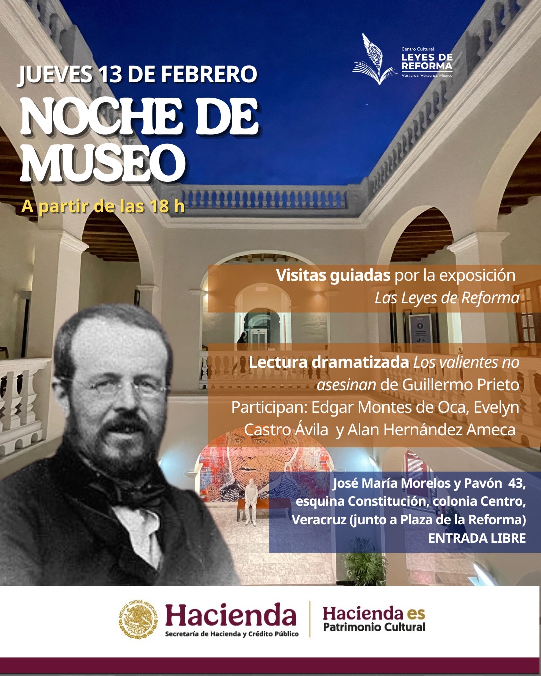 Noche de Museos, en el Centro Cultural Leyes de Reforma, dedicado al escritor Guillermo Prieto