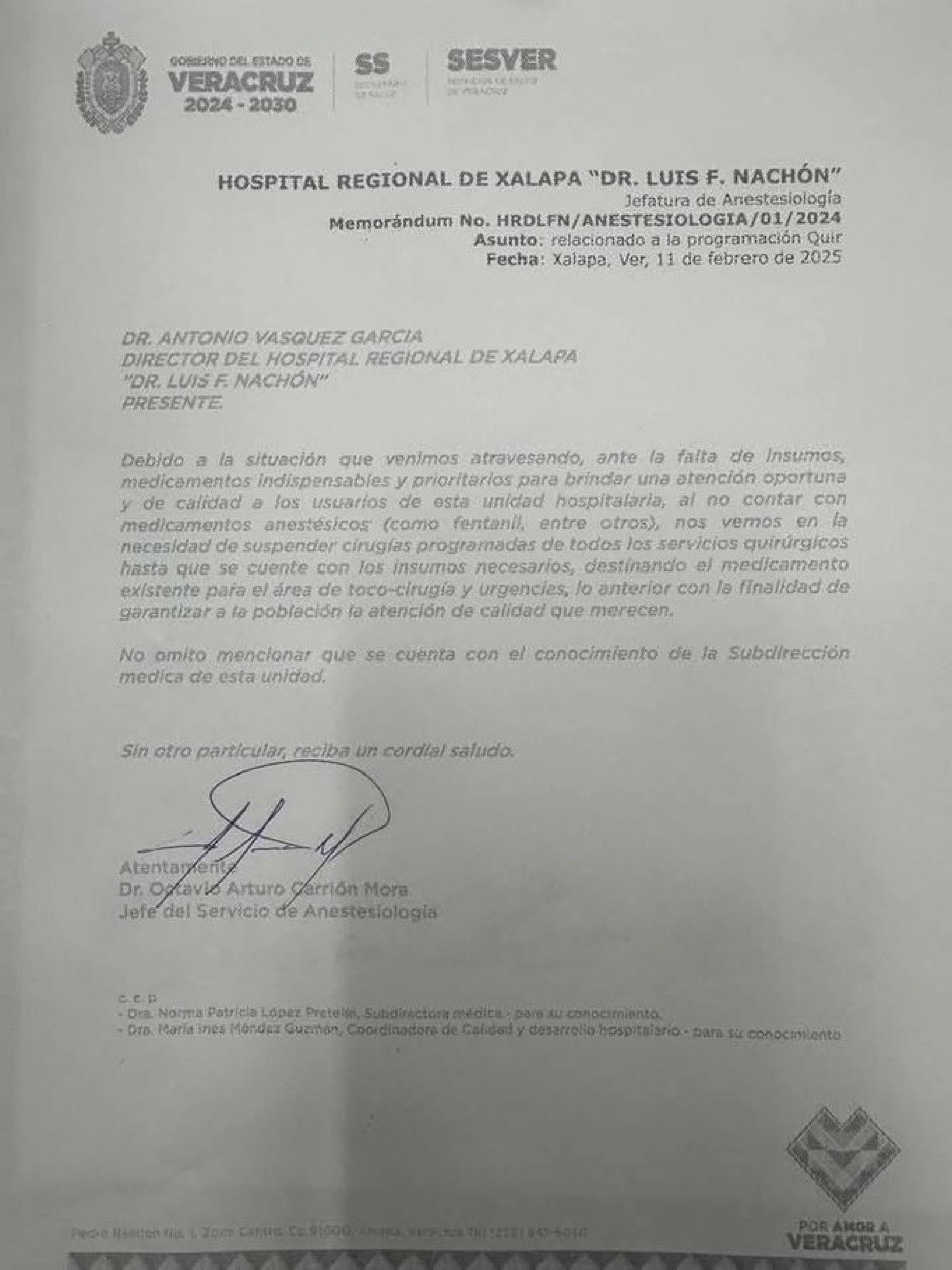 Suspenden cirugías programadas en el Hospital Nachón en Xalapa por falta de insumos