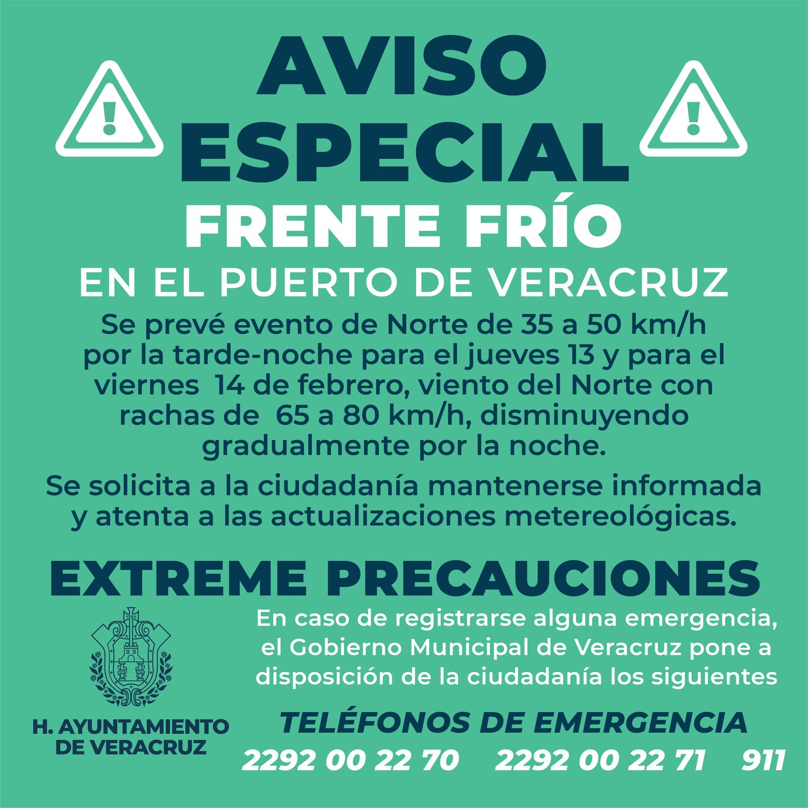 Aviso especial por el Frente Frío en el Puerto de Veracruz