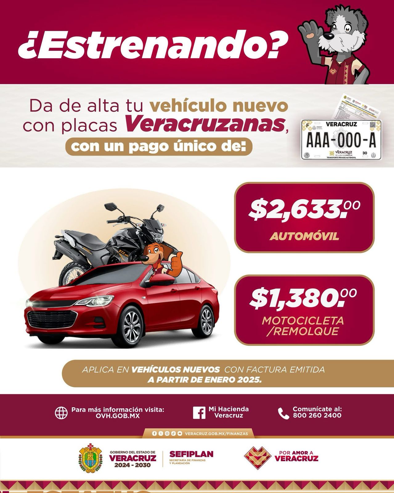 Emplacamiento vehicular con pago único de 2 mil 633 pesos