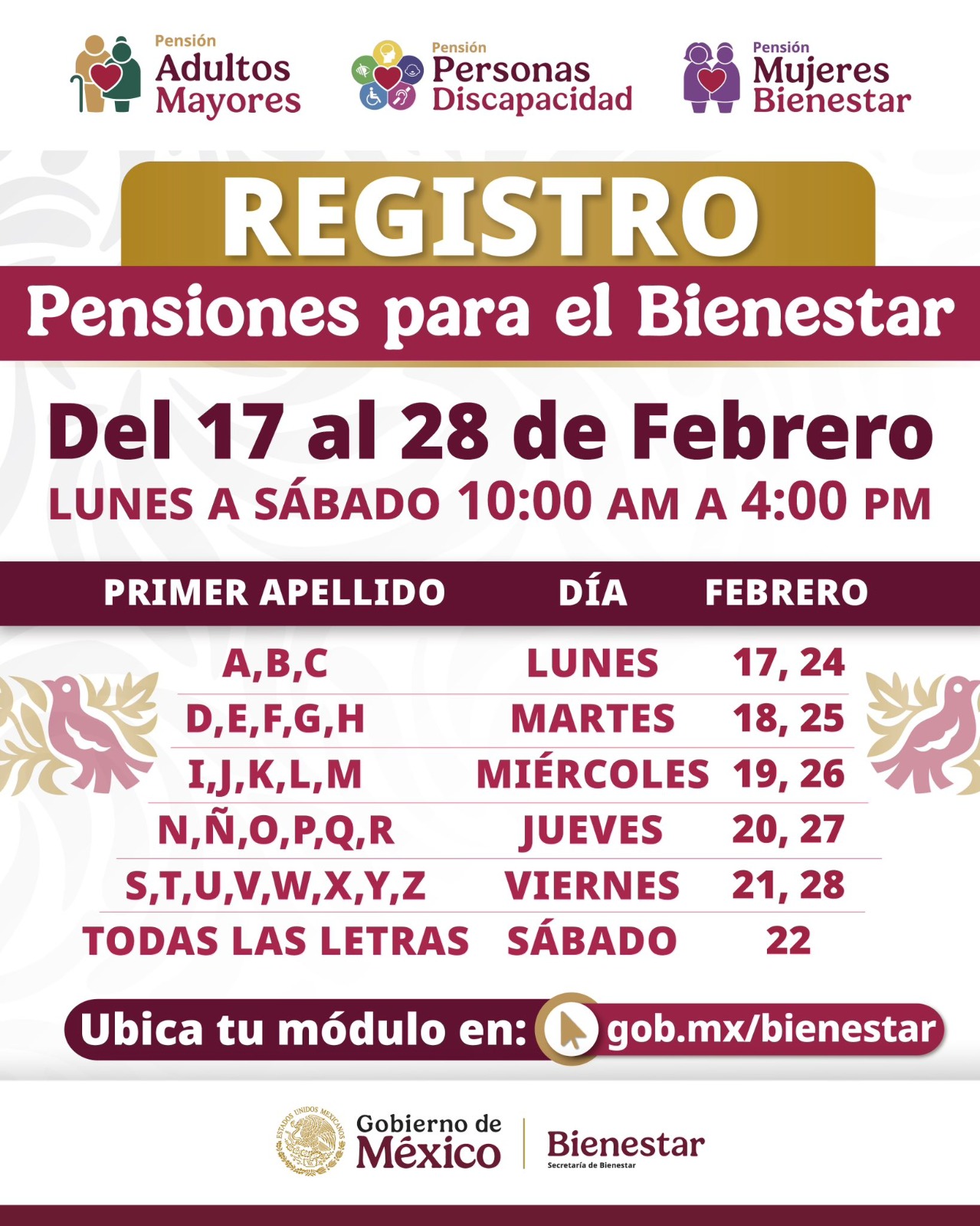 Hoy inicia registro para la Pensión del Adulto Mayor, Pensión por Discapacidad y Pensión Mujeres Bienestar