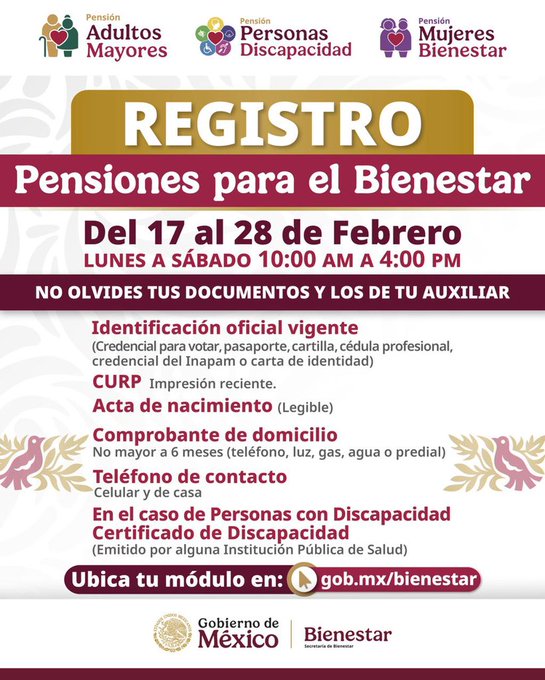 Requisitos para registrarte en la pensión del adulto mayor, discapacidad y mujeres bienestar