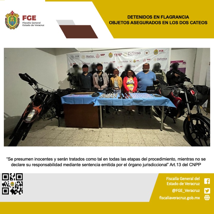 Operativos en Veracruz dejan ocho detenidos y decomiso de droga, armas y dinero