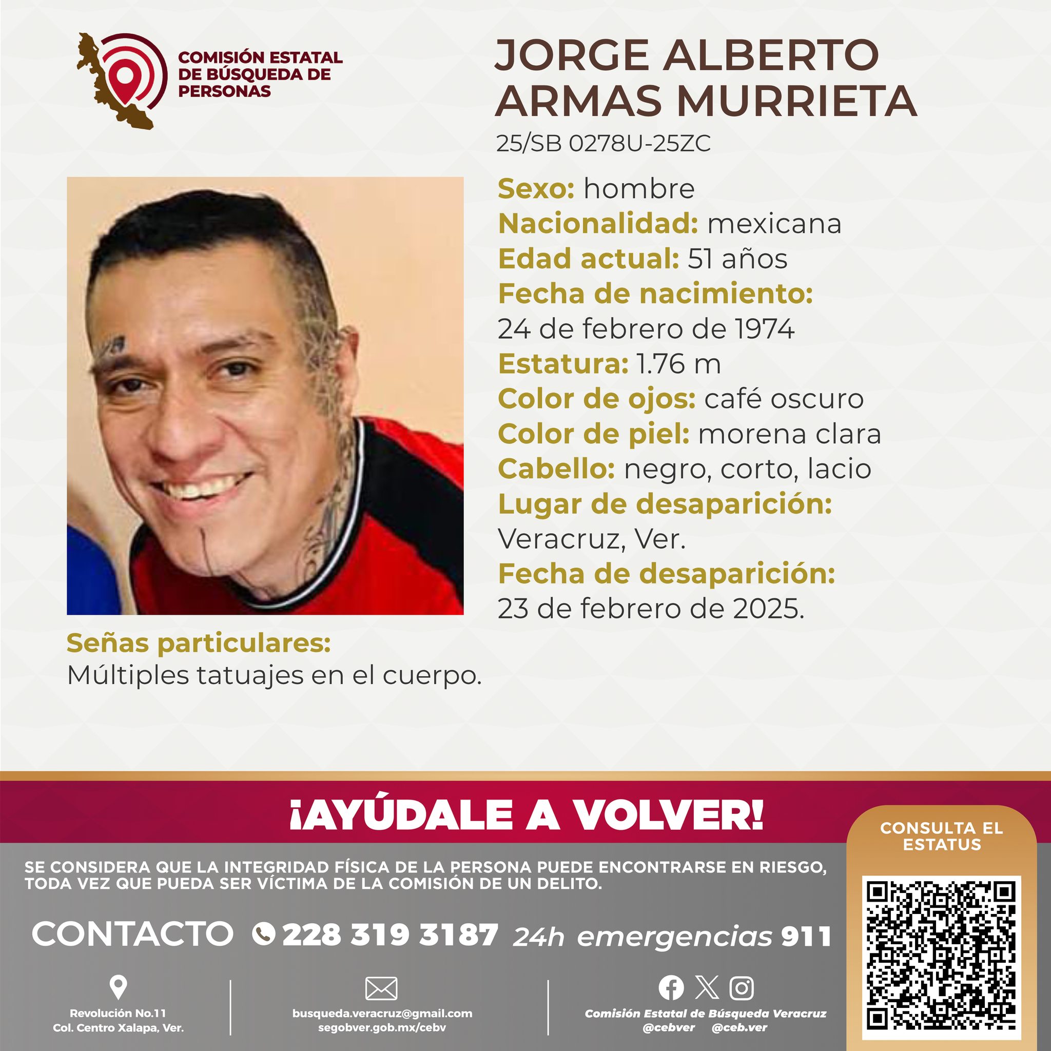 Reportan la desaparición del tatuador Jorge Alberto Arma Murrieta en Veracruz