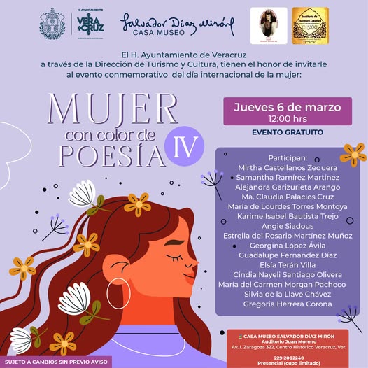 Ayuntamiento de Veracruz invita a la cuarta edición de Mujer con color de poesía