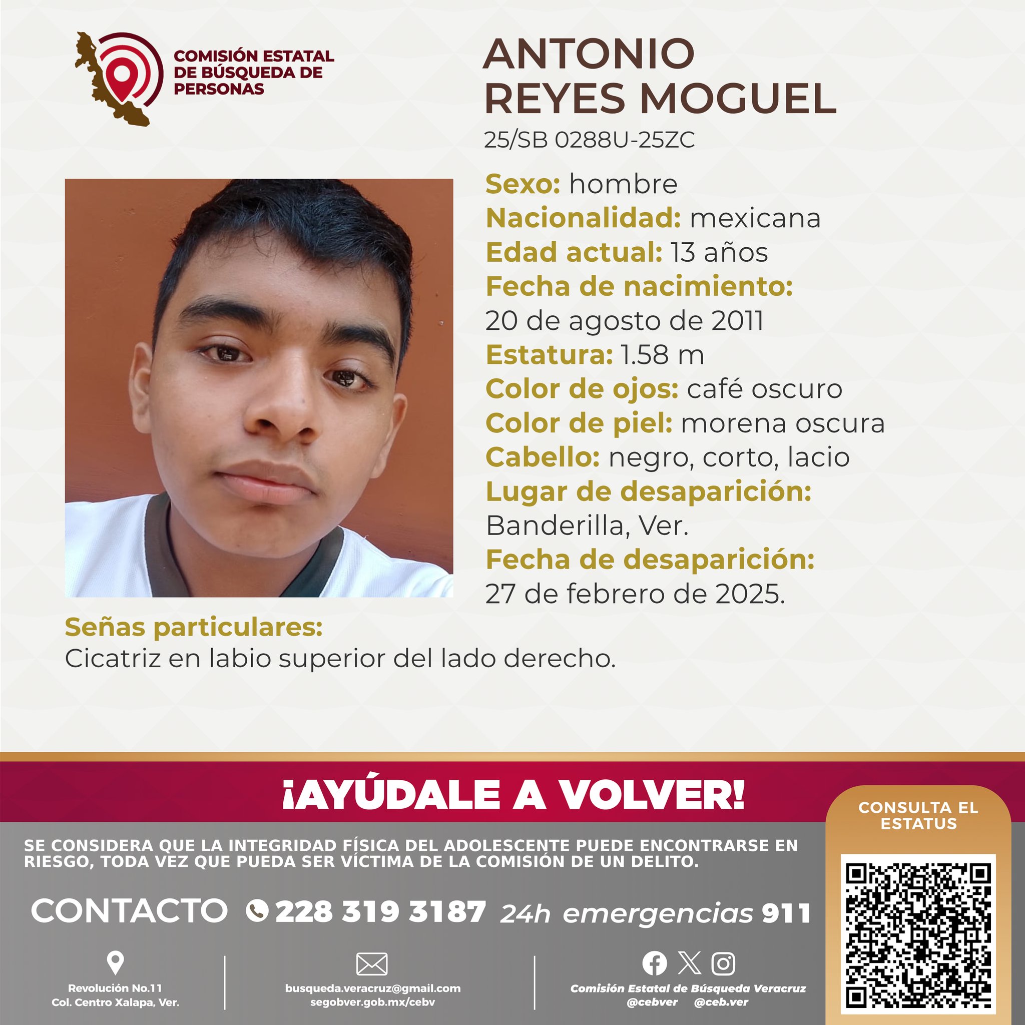 Antonio de 13 años desapareció cuando iba a la escuela; familia exige búsqueda en Banderilla