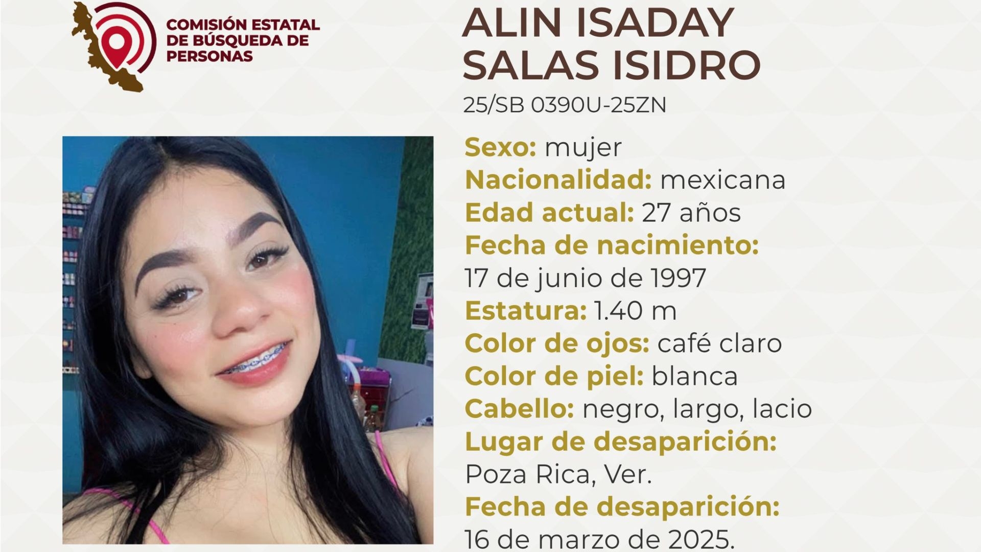 Alín, hija de integrante de colectivo de búsqueda en Poza Rica, cumple 10 días desaparecida