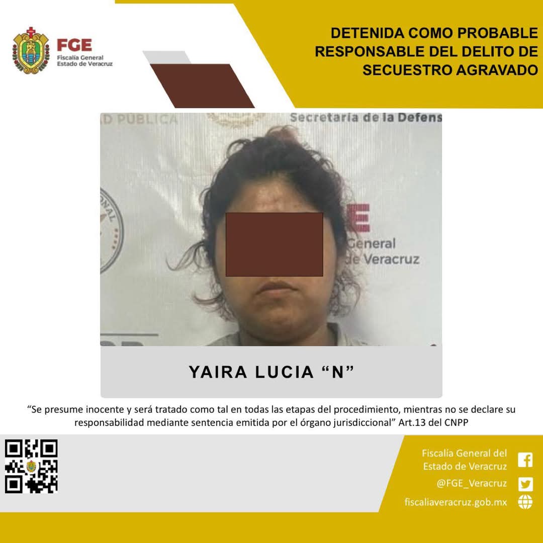 Detienen a mujer como probable responsable del delito de secuestro agravado en Córdoba