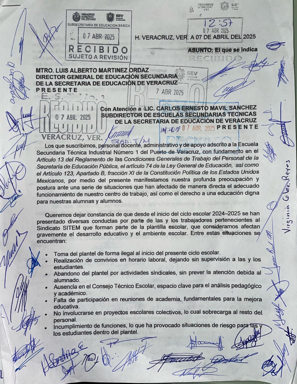 Piden docentes de la ESTI 1 de Veracruz sanciones para integrantes del SITEM