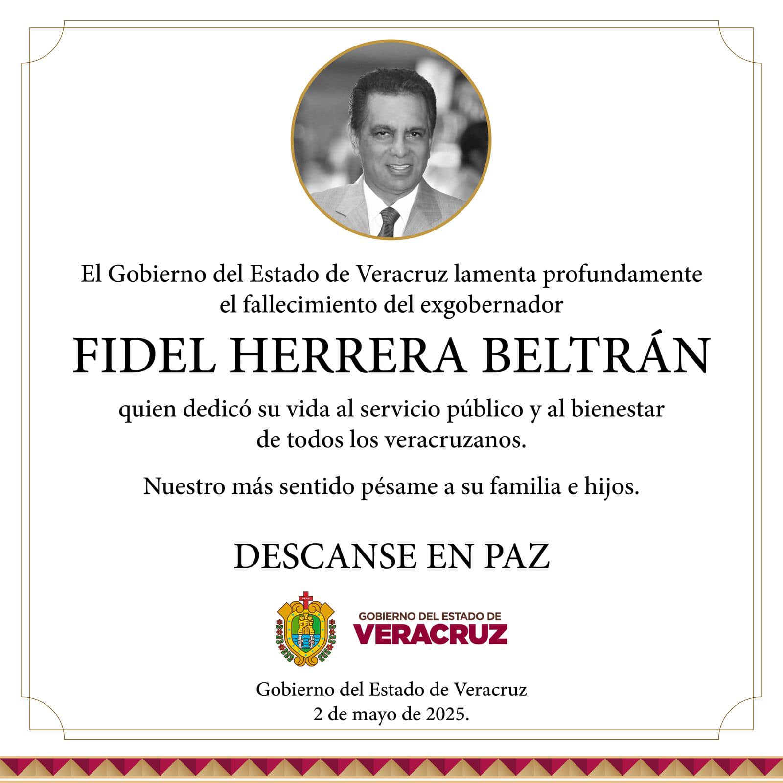 Políticos despiden a Fidel Herrera, exgobernador de Veracruz