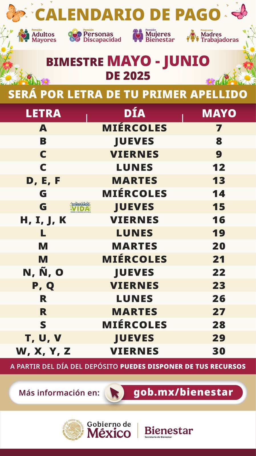 Estas son las fechas de pago de las Pensiones Bienestar y del programa Madres Trabajadoras