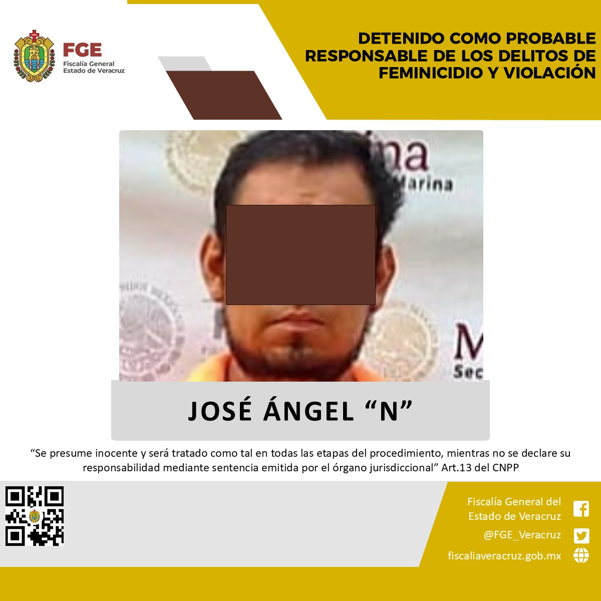 Detienen a José Ángel N por feminicidio y violación en el municipio de Papantla