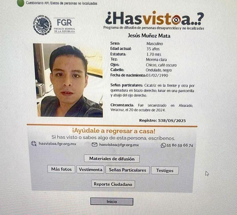 Jesús Muñoz, sobrino de la periodista Gloria Muñoz, continúa desaparecido tras secuestro en Veracruz