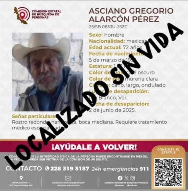 Encuentran sin vida a adulto mayor desaparecido en Río Blanco