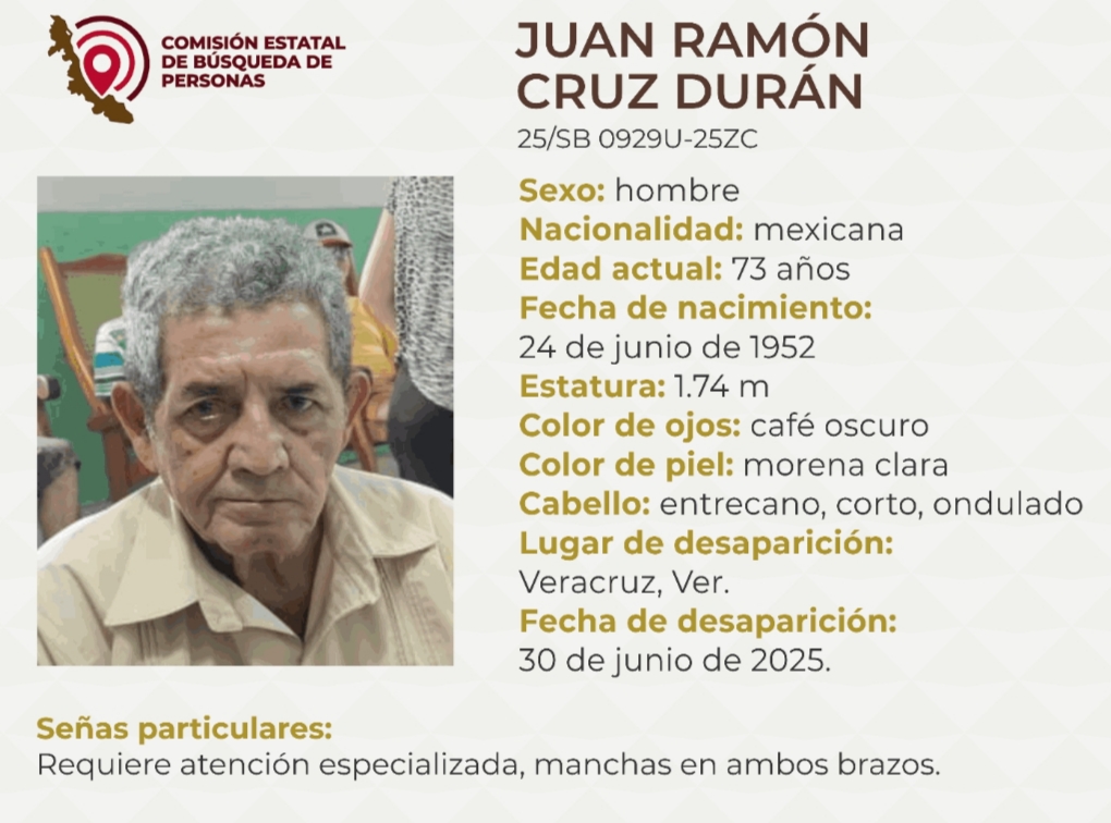 Reportan desaparición de un adulto mayor en la ciudad de Veracruz