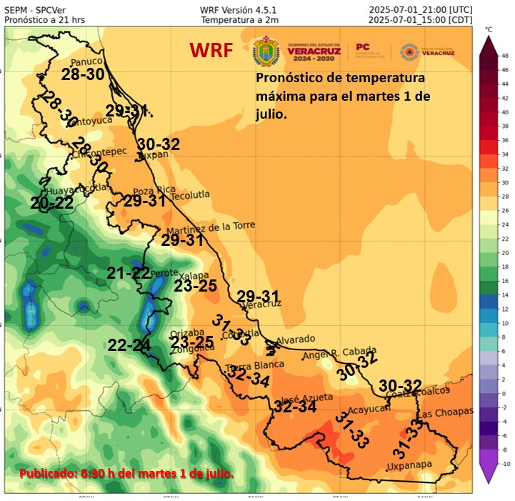 Martes con lluvia en zonas norte y sur y ambiente templado en Veracruz
