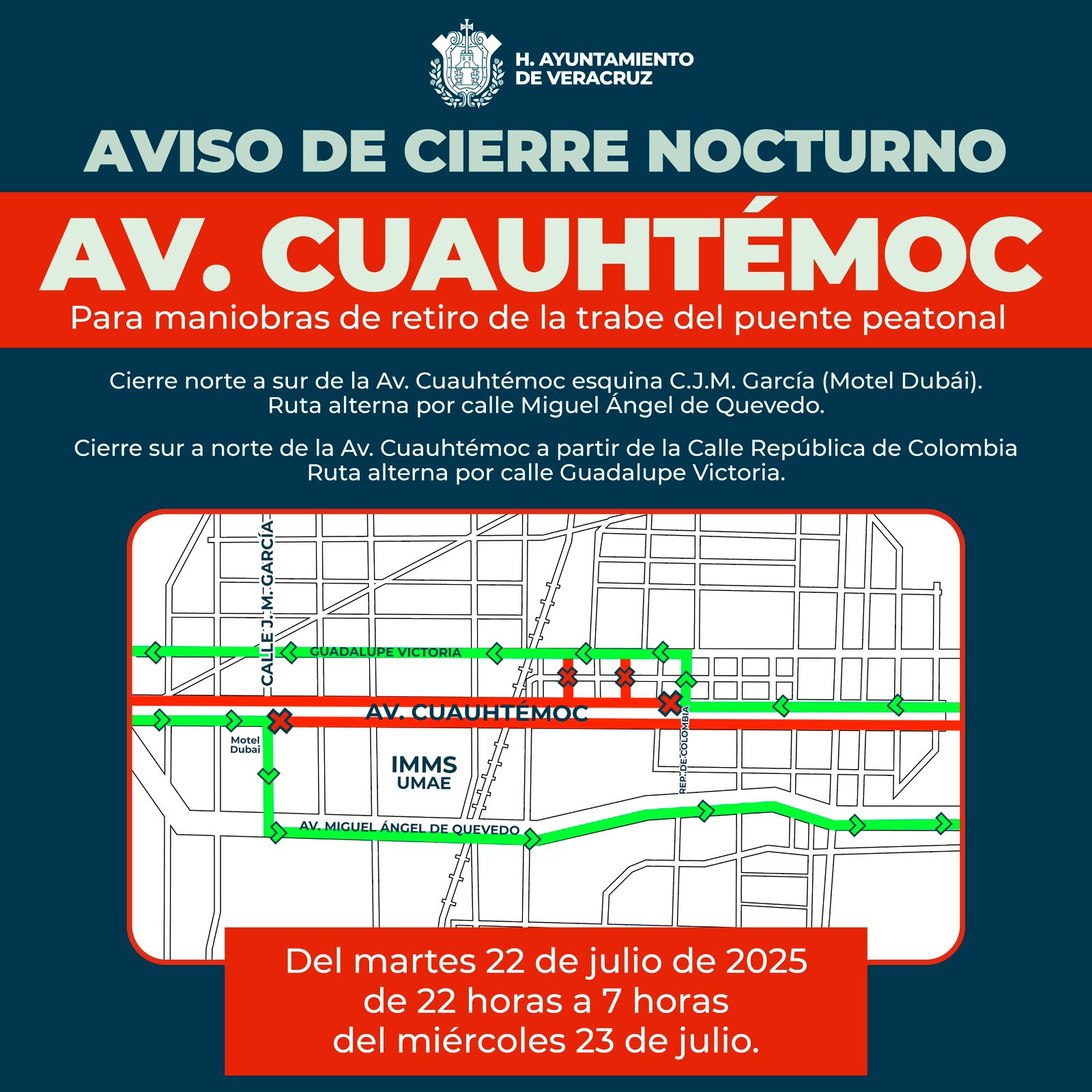 Informa el Ayuntamiento de Veracruz sobre el cierre nocturno en avenida Cuauhtémoc