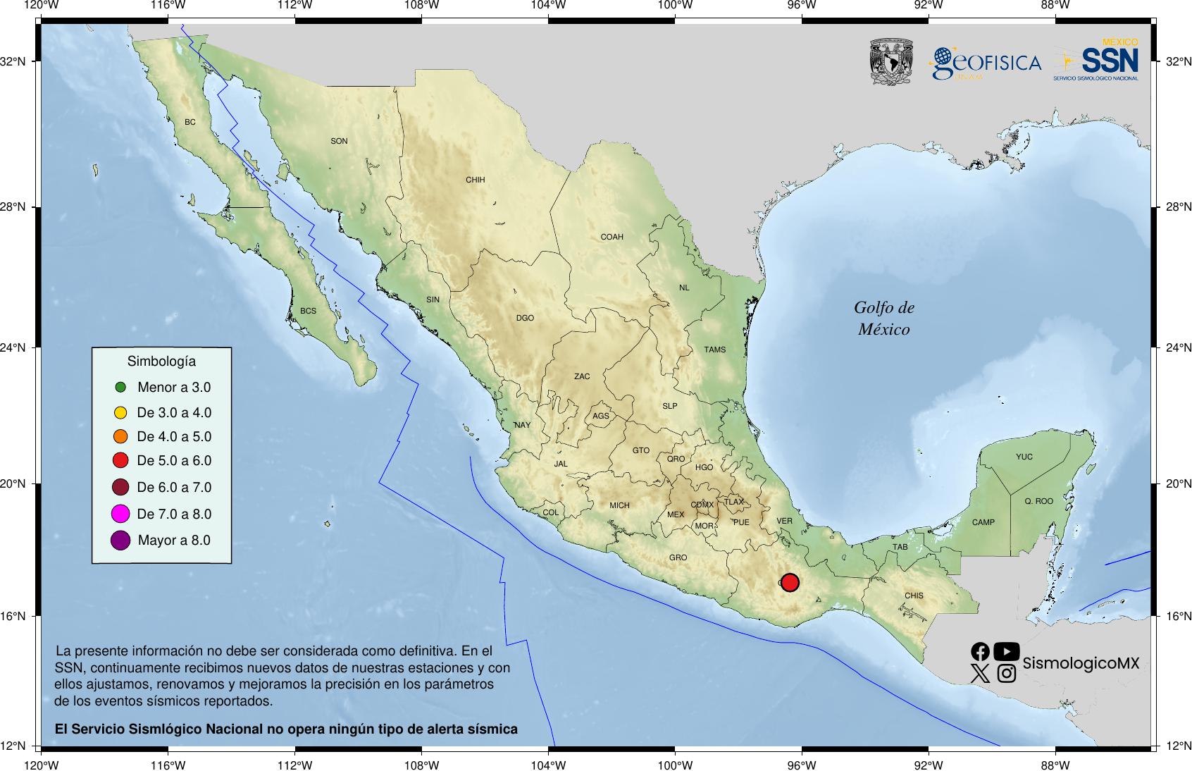 Sismo de magnitud 5.6 con epicentro en Oaxaca se percibe en centro y sur de Veracruz
