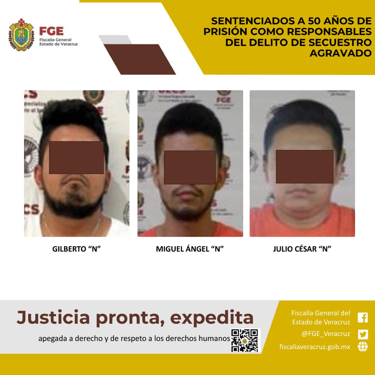 Sentencian a 50 años de prisión a tres hombres por secuestro agravado en Veracruz