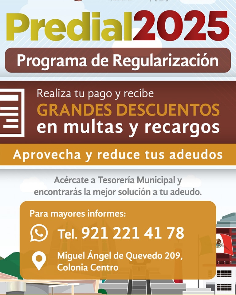 Coatzacoalcos lanza programa de regularización del predial 2025 con descuentos en multas y recargos