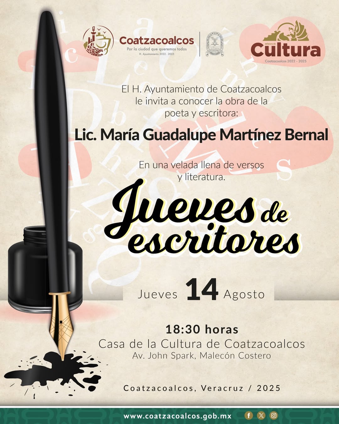 Presentarán obra de la poeta María Guadalupe Martínez en Jueves de Escritores  de Coatzacoalcos