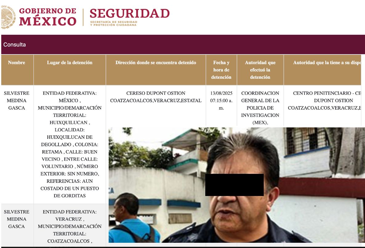 Detienen a Silvestre Medina, exfuncionario de seguridad duartista