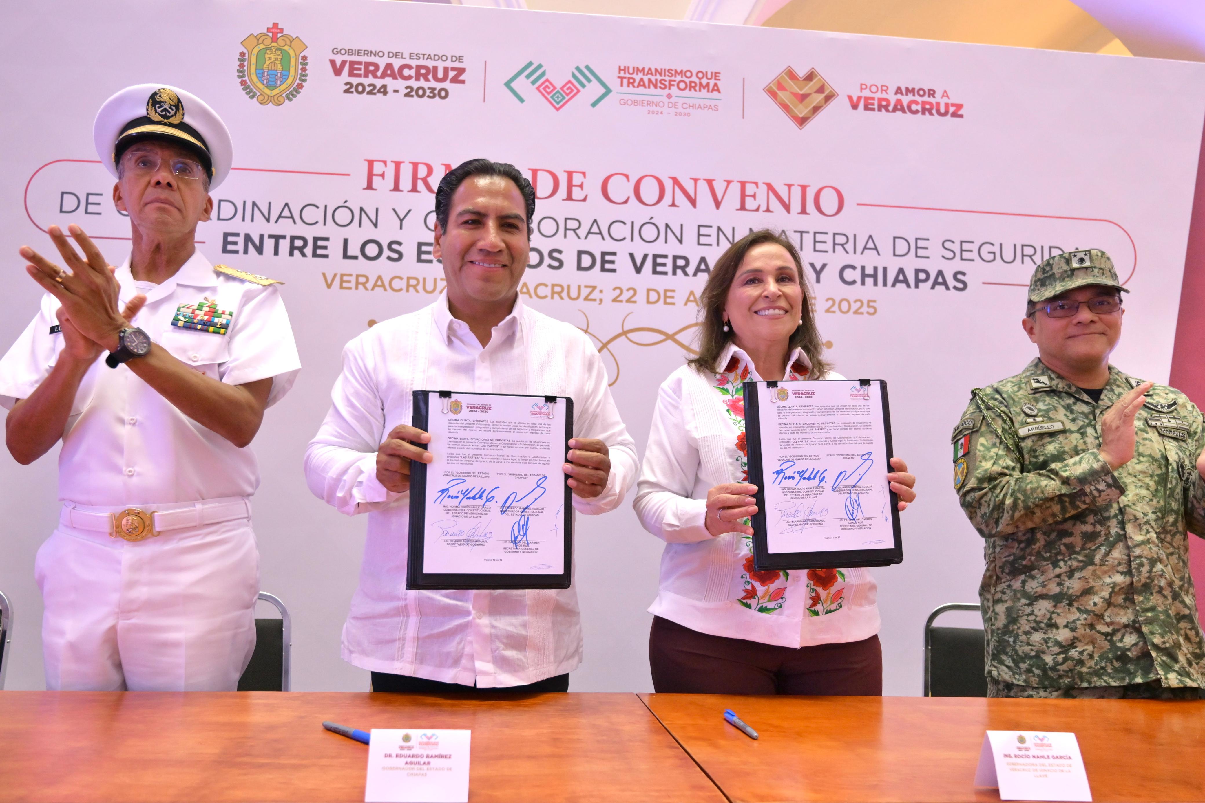 Veracruz y Chiapas firman convenio de coordinación y colaboración en materia de seguridad