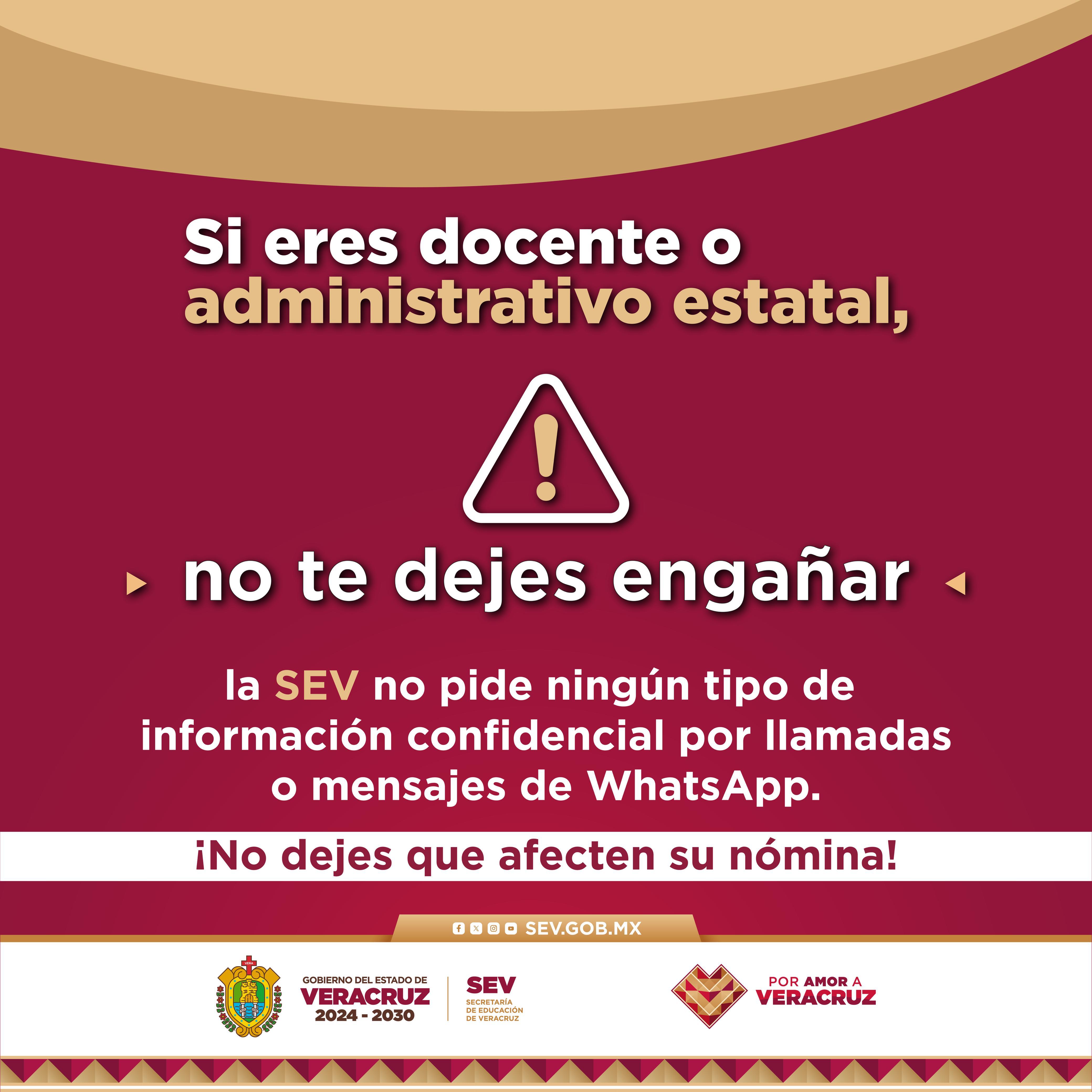 SEV alerta a docentes sobre fraudes con mensajes de WhatsApp en Veracruz
