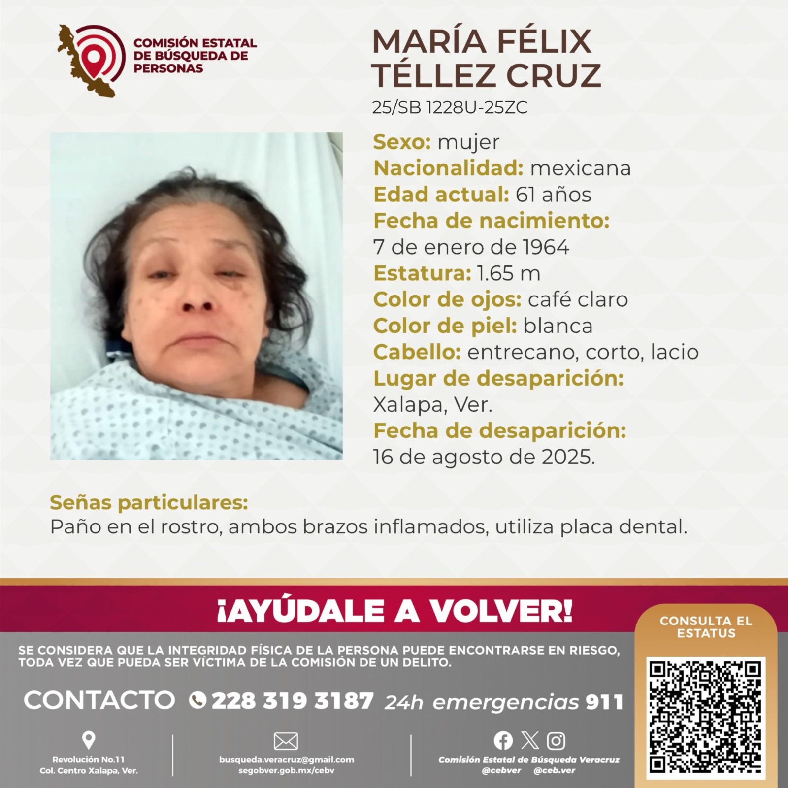María Tellez desapareció tras ser dada de alta de hospital en Xalapa, según familiares