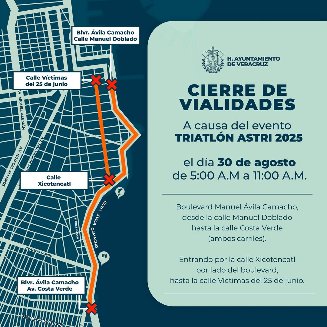 Cierre parcial en Boulevard Ávila Camacho por Triatlón Astri 2025